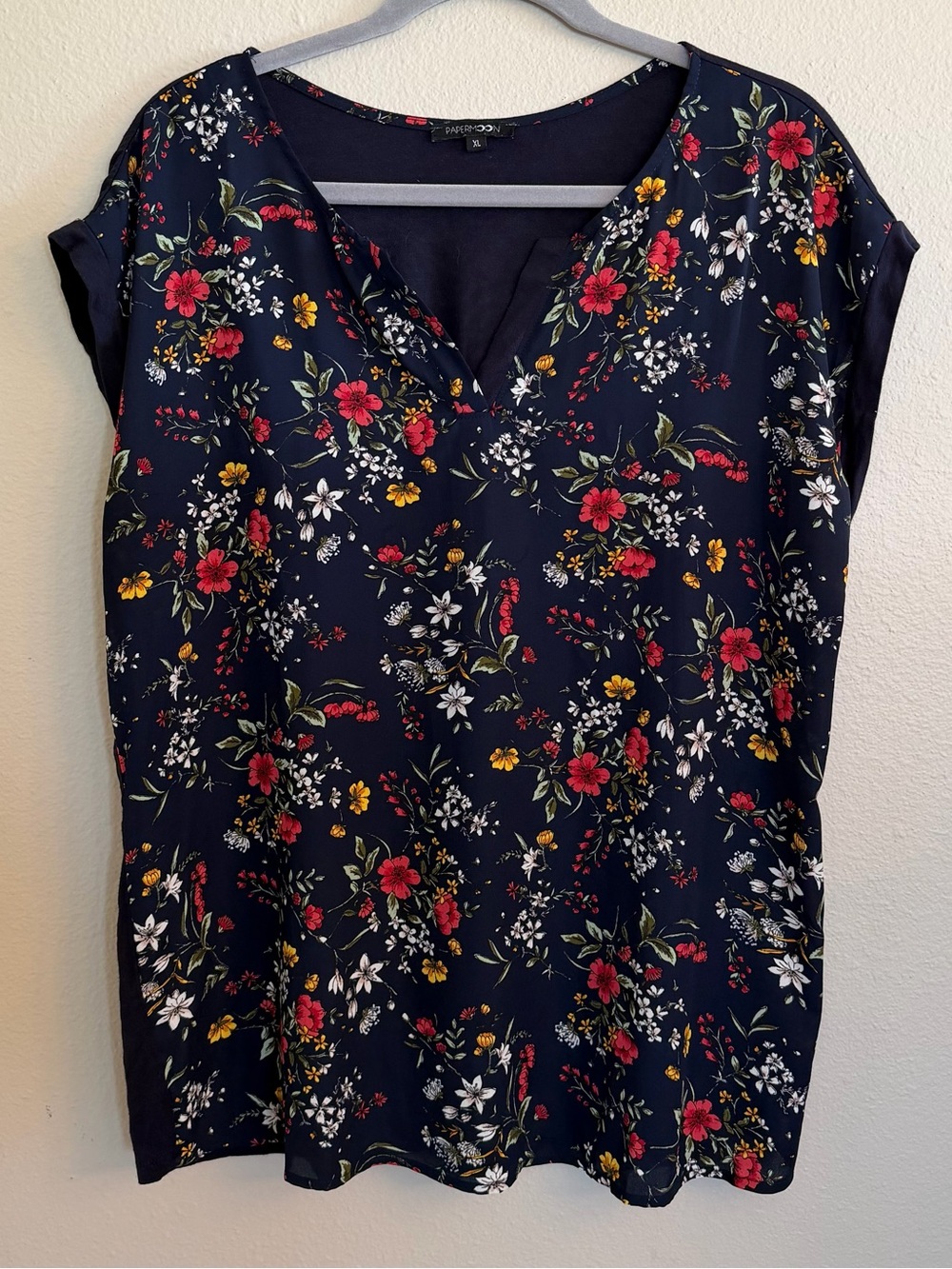 Papermoon Navy Top with Red Floral Accents